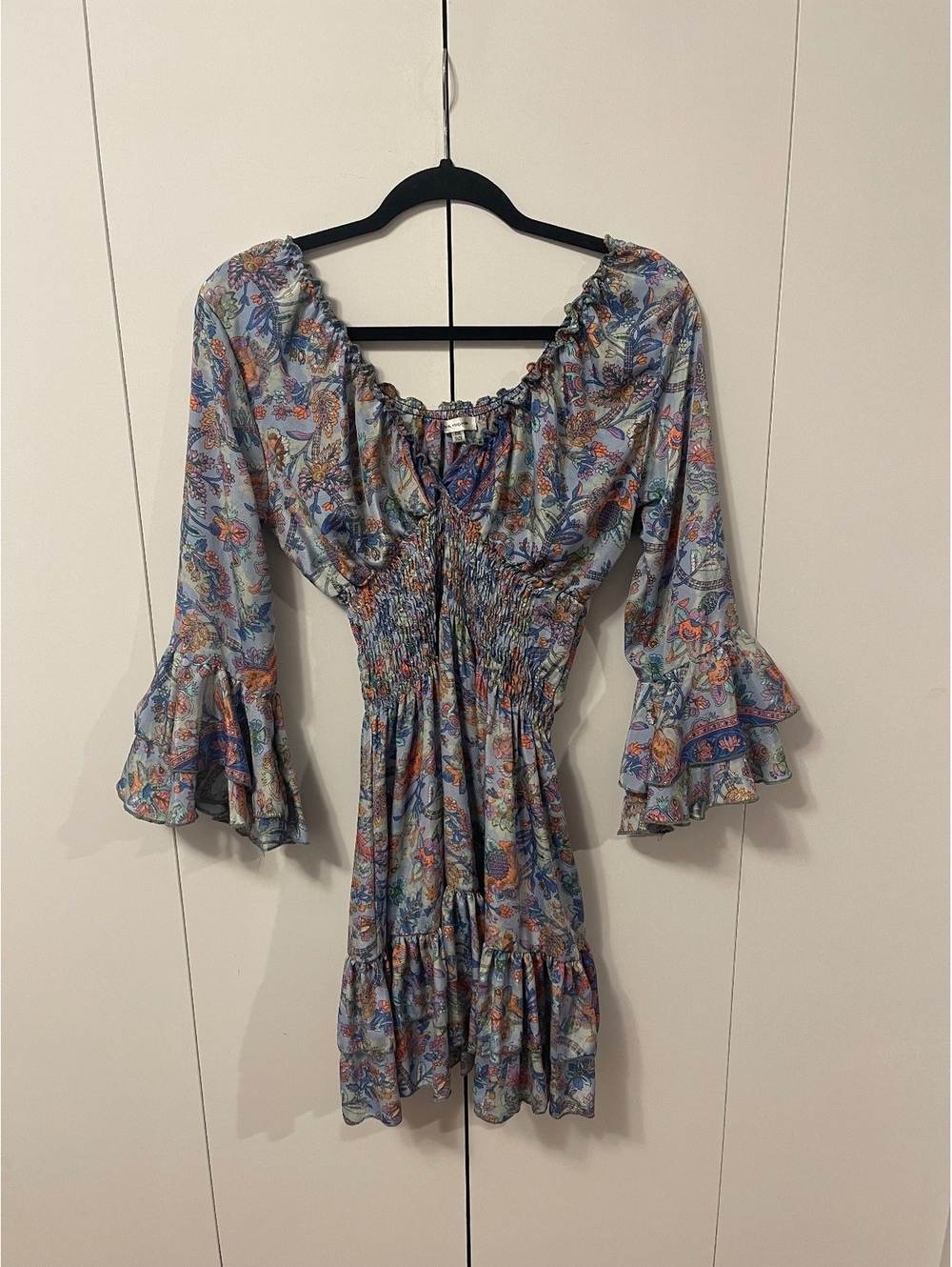 Karma Highway One Size Floral Pattern Boho Dress with Ruffled Sleeves